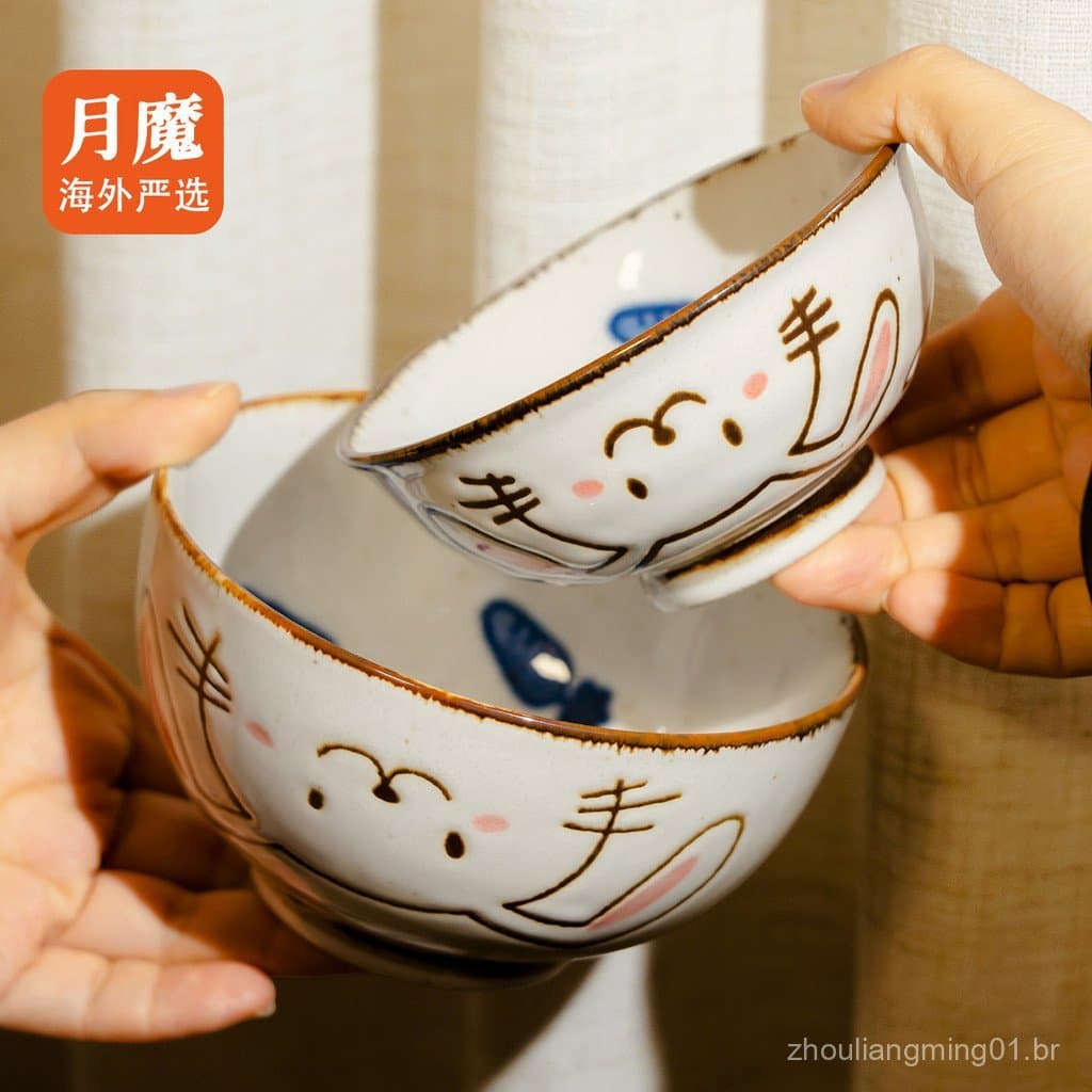 Tigela de cerâmica importada para mulheres, utensílio de mesa doméstico com toque sofisticado, tigela de arroz de estilo
