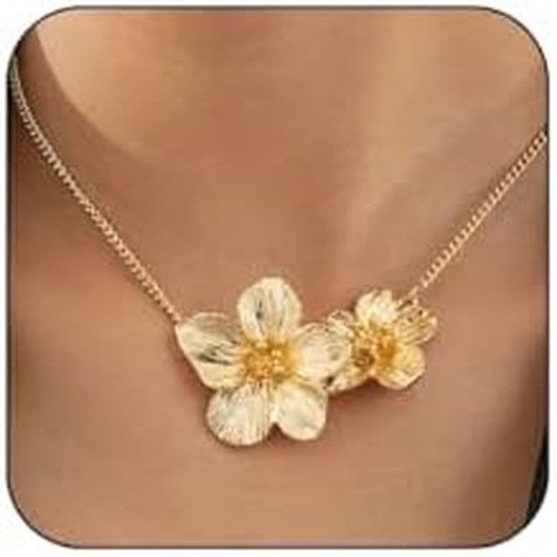Colar De Flor De Ouro Para Mulheres Declaração Robusta Delicada Boho Branco Floral Hibisco Joia Presente