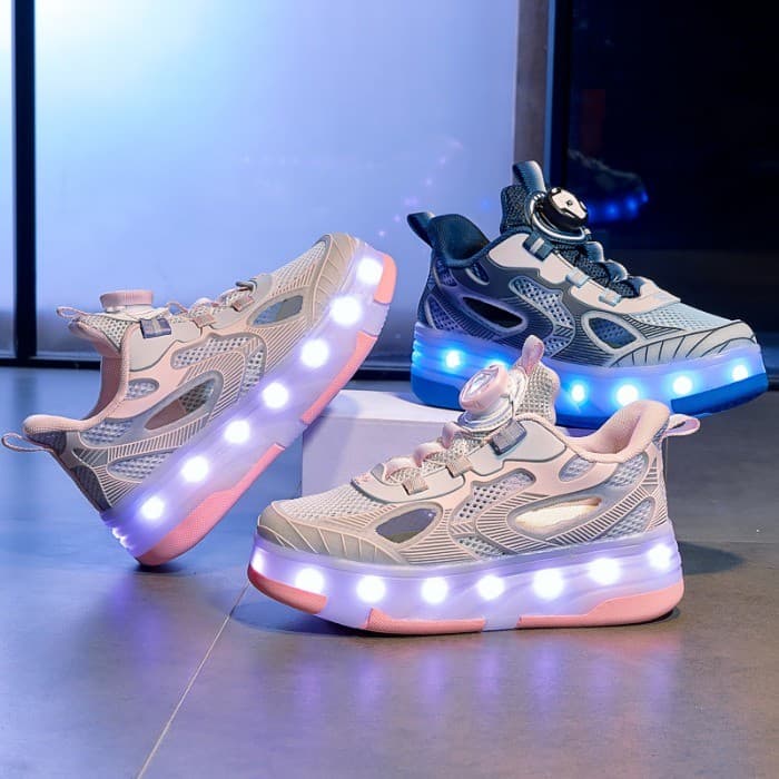 Presente de natal oco Runaway sapatos meninas verão patins luminoso estudante única rede esportes polia sapatos 4 rodas