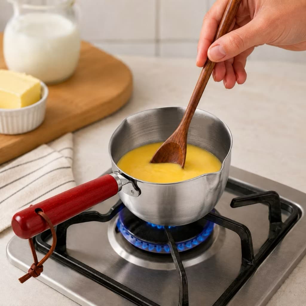 Panela Papeiro Com Bico Em Aço Inox Porta Molho Mingal/Leiteira metal Para Ferver Agua/leite/café