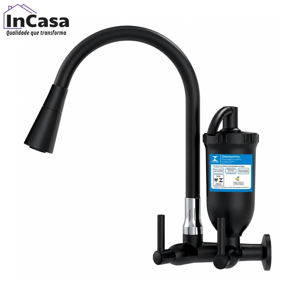 Torneira De Cozinha Gourmet Preta Bica Silicone Flexivel De Parede
