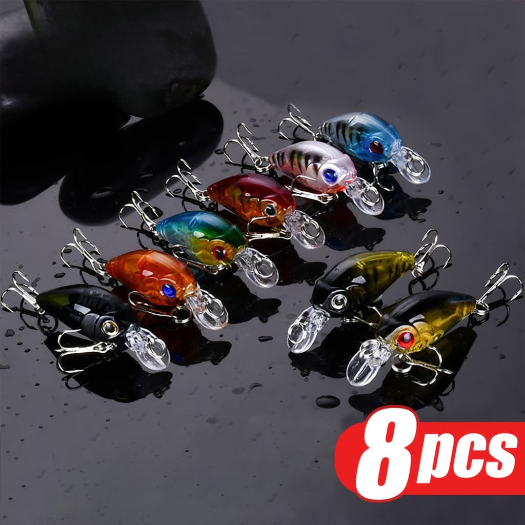 Conjunto de 8 Iscas Crankbait Minnow, Iscas Artificiais Flutuantes para Pesca, Iscas de Superfície XJXQ