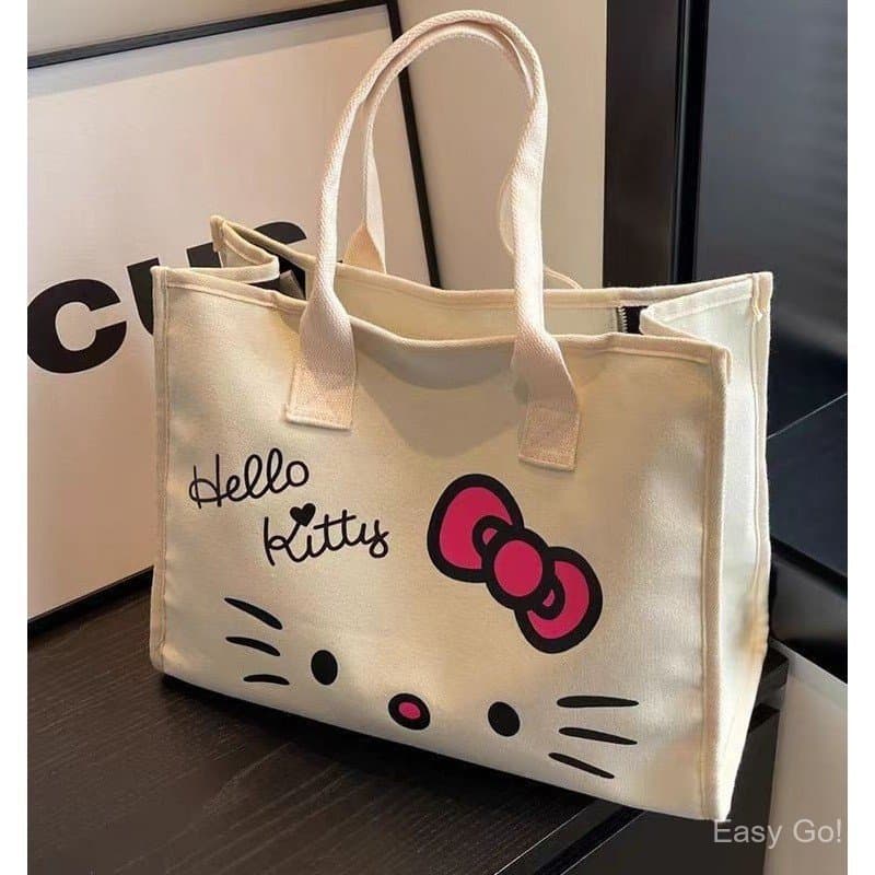 Bolsa De Lona Fofa Hello Kitty Ombro De Grande Capacidade Fashion