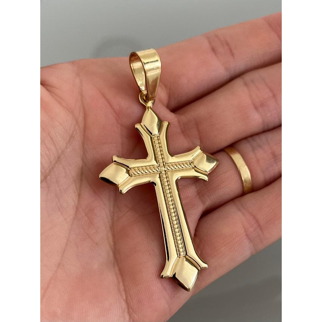 Pingente Cruz Média Pontiaguda Banhado a Ouro