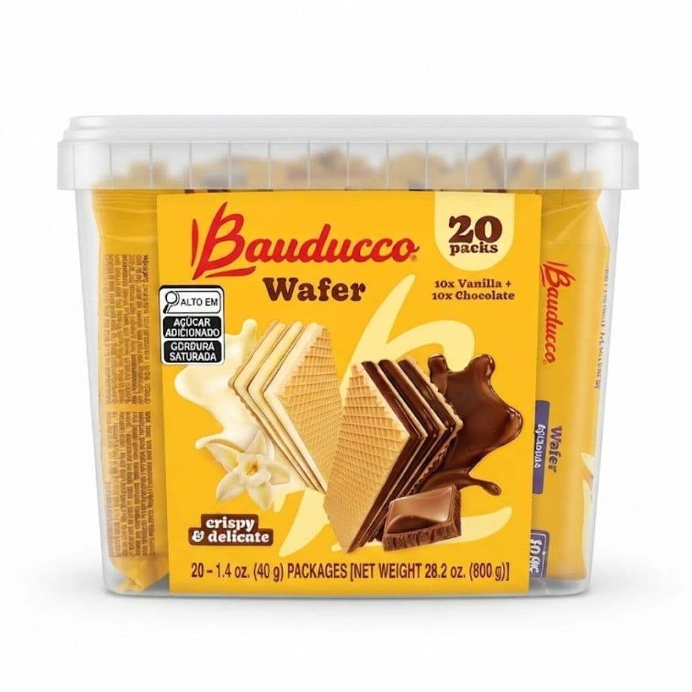 Kit Wafer Bauducco 20 Unidades 800g Sortido Baunilha e Chocolate Biscoito Crocante