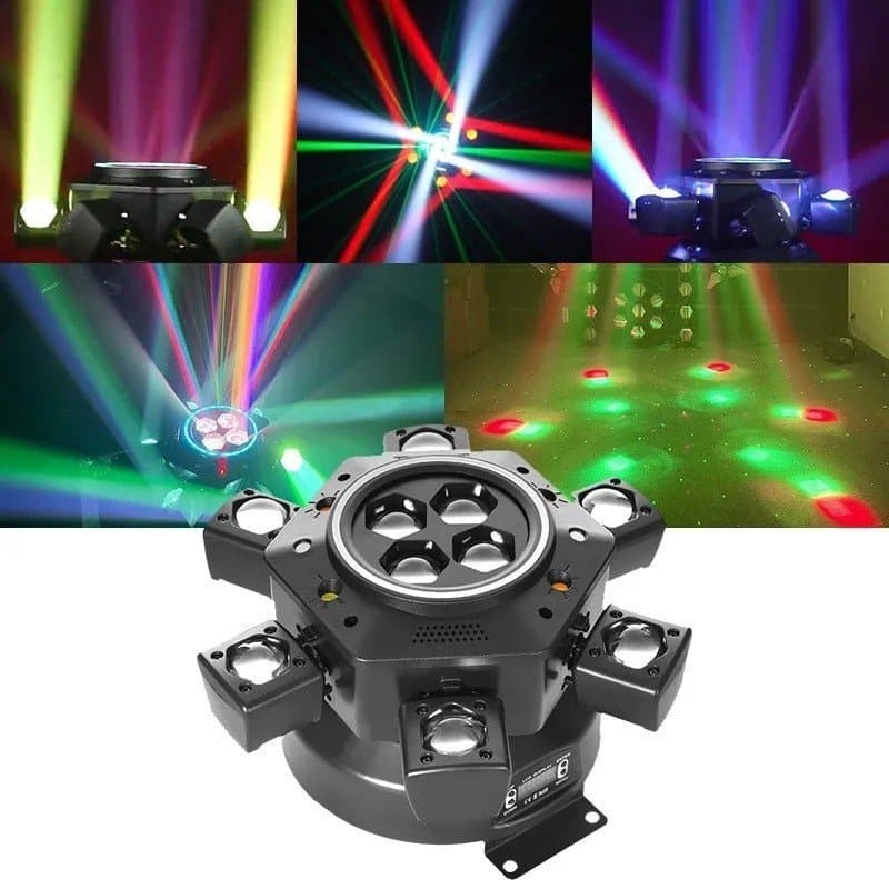 Luz de Palco DJ com 6 Braços e Efeito Olho de Abelha, 150W RGBW, Luz de Feixe para Festas, DMX512, Iluminação de Discote
