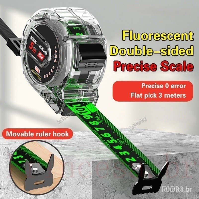3/5/7.5/10M Fita métrica de aço inoxidável de alta precisão Fita Métrica Auto-Travante De Aço Fluorescente Ferramenta