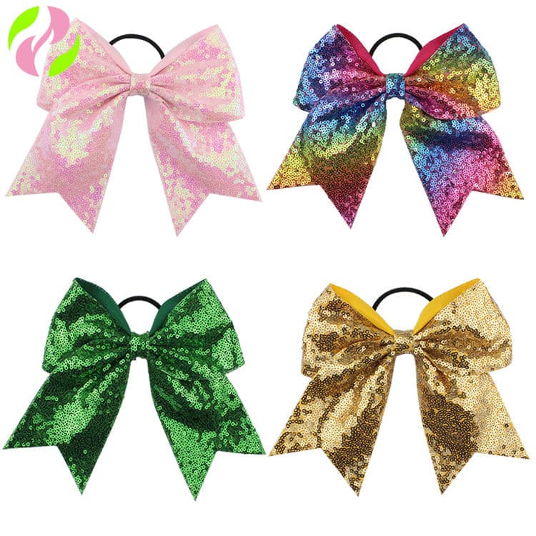 [Estoque pronto] Cheerleading 18 cores 8 polegadas cauda de andorinha lantejoulas laço de cabelo JOJO acessórios de cabe