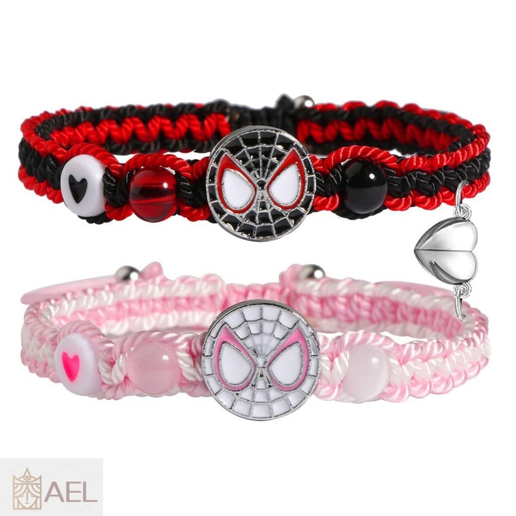 Conjunto de Pulseiras para Casal, Corda Spider-Love, Aço Inoxidável, Trançado Preto e Branco XU85