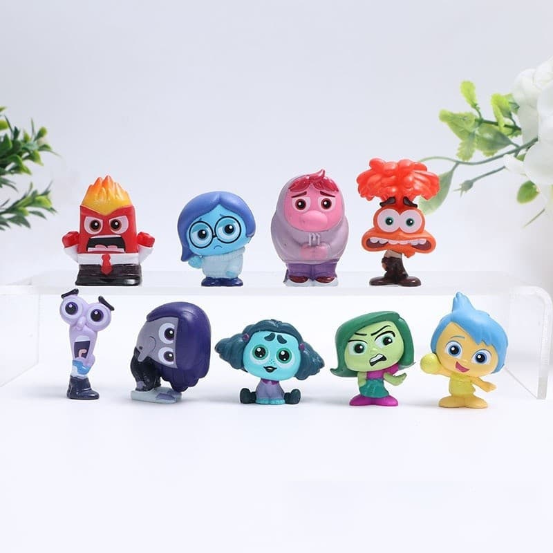 9 Pçs/set 3-5cm Anime Inside Out 2 Raiva Disgo Triste Tristeza Alegria Medo Ansiedade Embaraço Tédio Q Versão PVC Figura