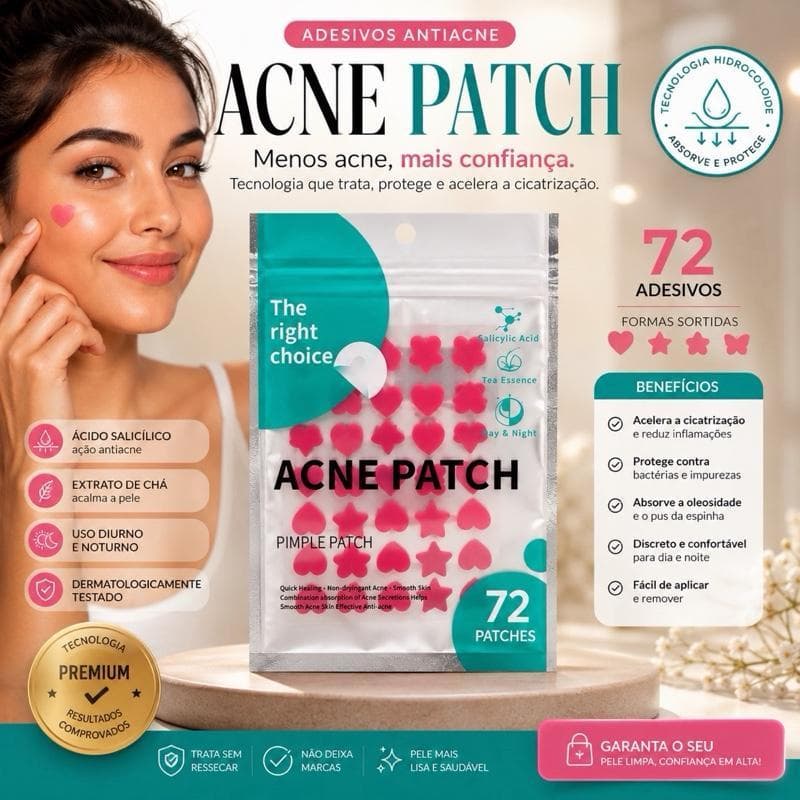 Adesivo para Espinhas Acne Patch 72 Unidades Hidrocoloide Antiacne Absorve Cravos e Espinhas