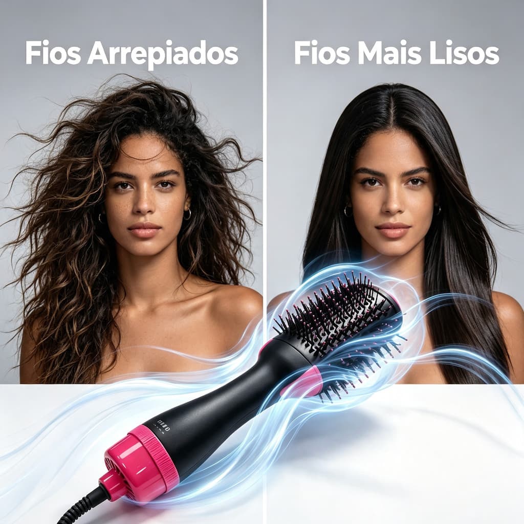 Escova Secadora Elétrica 110V com Passo Modeladora Ar Quente Alisador de Cabelo 3 em 1