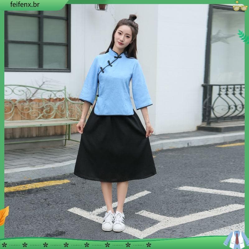 República da China Estudante Desgaste Feminino Quinto Quatro Jovens Desgaste Estilo República da China Desgaste Feminino