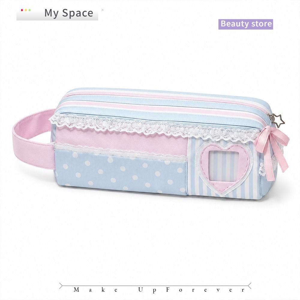 MY Pen Bag , Lápis Azul Rosa De Grande Capacidade , Organizador De Papelaria Com Design De Bolinhas Kawaii