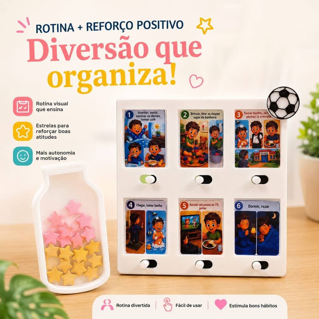 Organizador de Rotina Infantil Personalizado com Foto + Pote de Recompensas e 12 Estrelas | Quadro de Tarefas Montessori