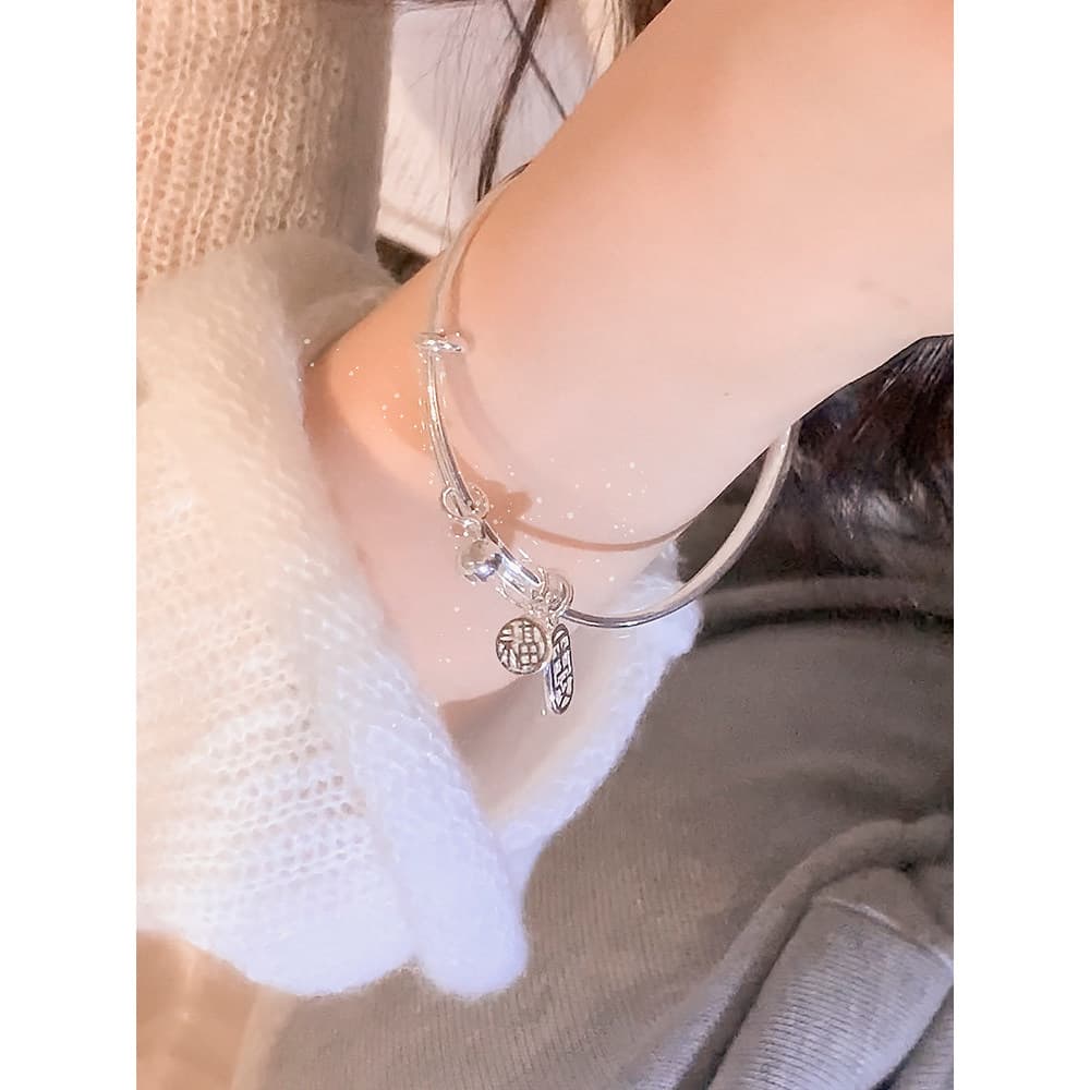 Pulseira banhada a prata de cobre estilo seguro fortuna anel simples pulseira de prata High-End pulseira ajustável prata