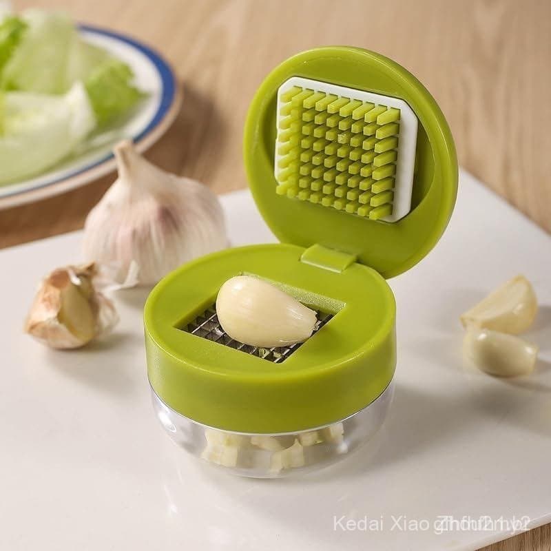 Mini Picador e Esmagador de Alho com Recipiente, Picador de Alho Manual, Triturador, Cortador, Moedor, Lâminas de Aço In