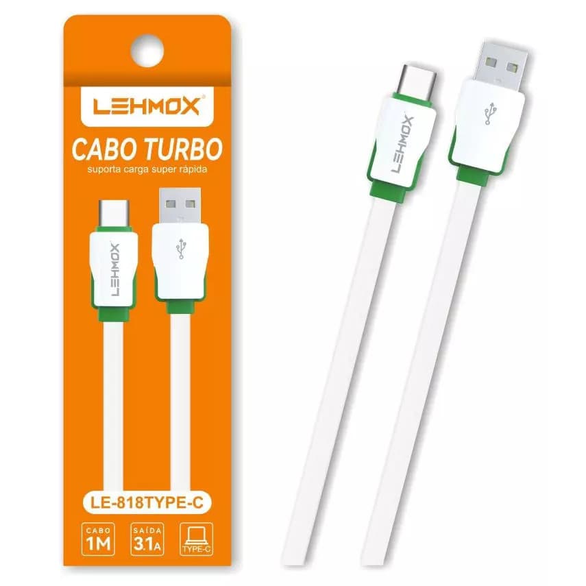 OFERTA Cabo USB Turbo Lehmox Tipo C 5V 3.1A 1M – Rápido e Resistente