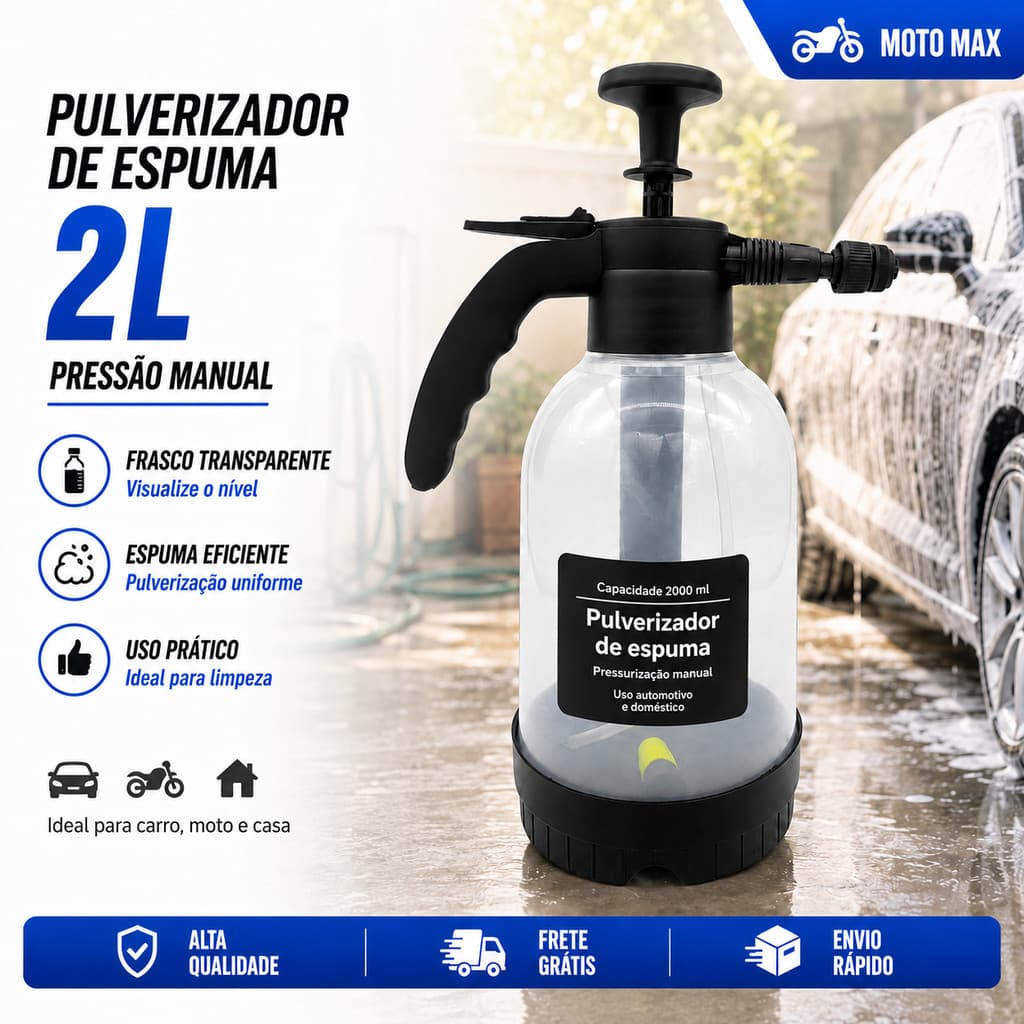 Multifuncional Pulverizador Borrifador Pressao snow foam manual 2 Litros 2 Bicos Espuma Automotivo Lavagem Carro Mot