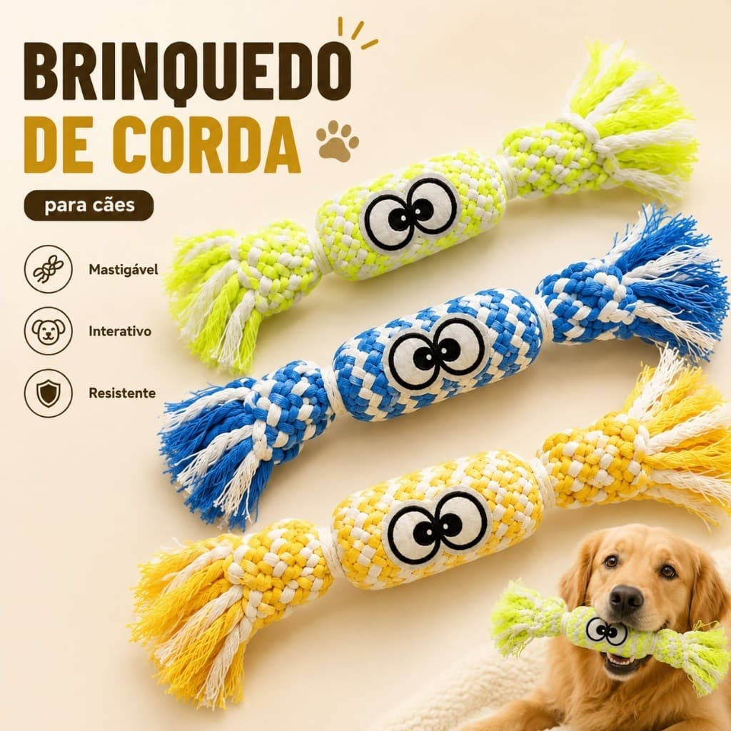 Brinquedo Mordedor de Corda para Cachorro com Nós Interativo 23 cm