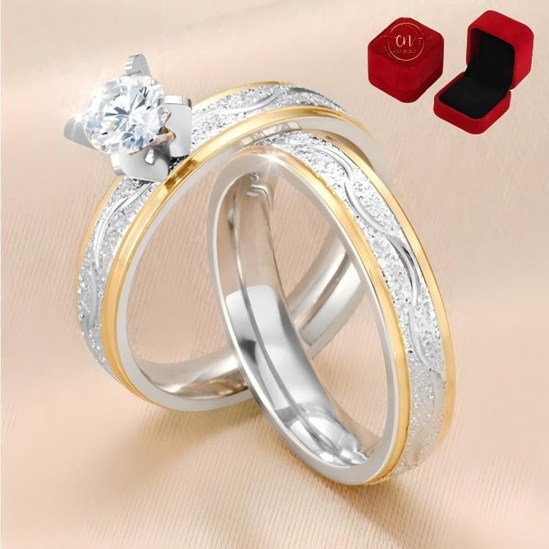 Z.W BIJUX - Aliança de casamento em aço inoxidável de 4 mm com diamantes Com/Sem Caixinha