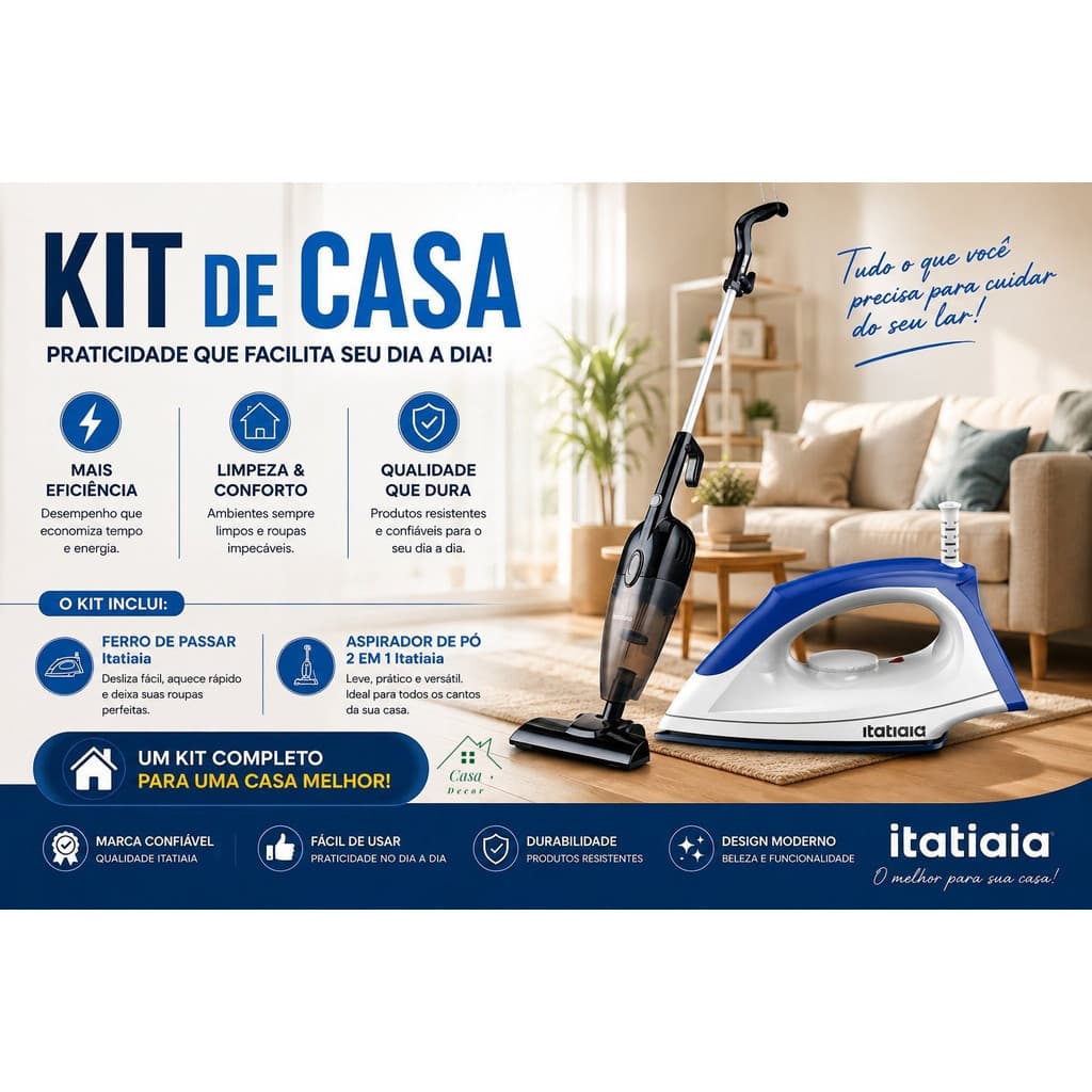 Combo Casa Prática Ferro a Seco Itatiaia + Aspirador Vertical Portátil 127V