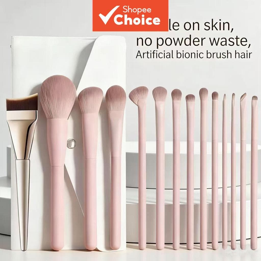 Conjunto de pincéis de maquiagem rosa para iniciantes, 14 peças profissionais, adequado para sombra, base e blush, com