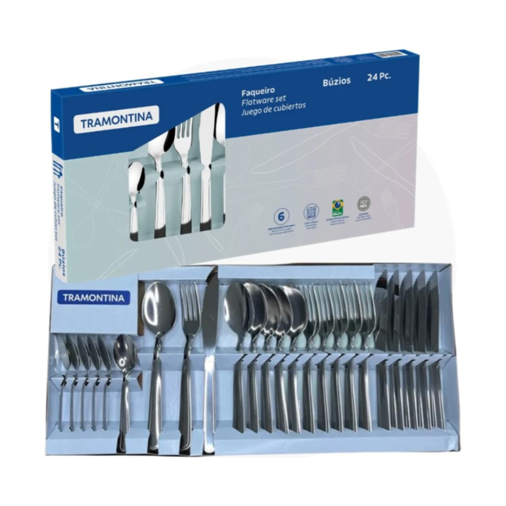Kit Faqueiro 24 Peças Búzios Tramontina Conjunto de Talheres de Aço Inox Jogo de Faqueiro Búzios