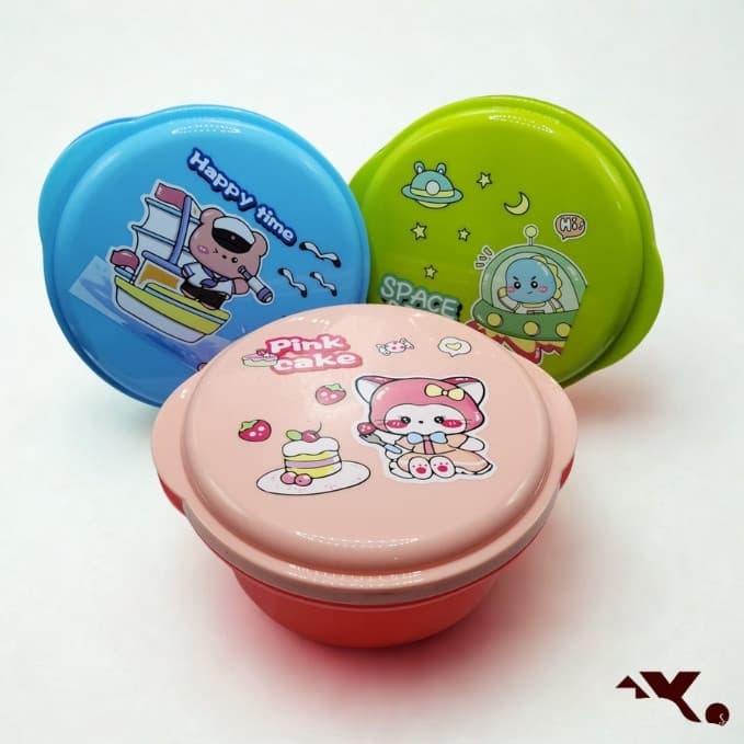 Kit Infantil Marmita Redonda e Garrafa de Alta Vedação com Estampas Divertidas