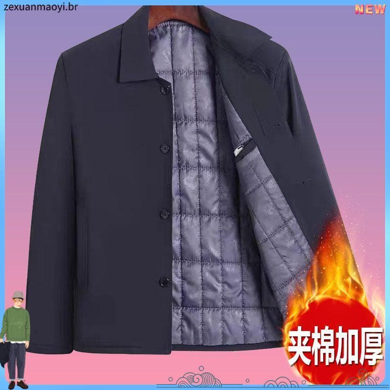 Inverno quente jaqueta de algodão pai de meia-idade Casual jaqueta quente lapela jaqueta de algodão masculino algodão en
