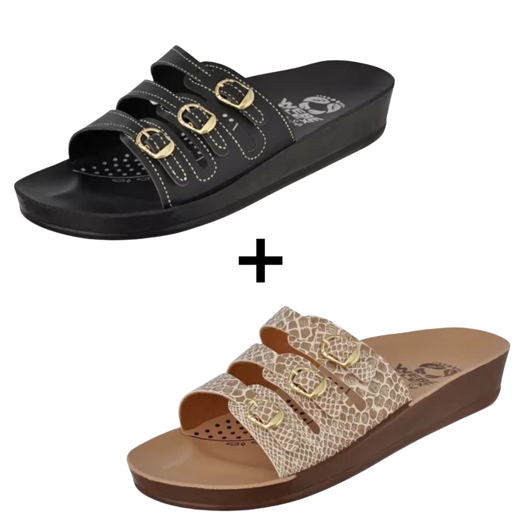 Kit 2 Pares Chinelo Ortopédico Feminino Birken Calçado Para Esporão Fascite Plantar 3 Fivelas