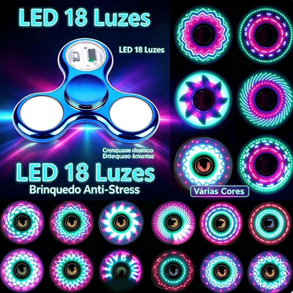Spinner giratório portátil com LED de 18 cores, ideal para uso no escuro, perfeito para aliviar o estresse dos dedos.