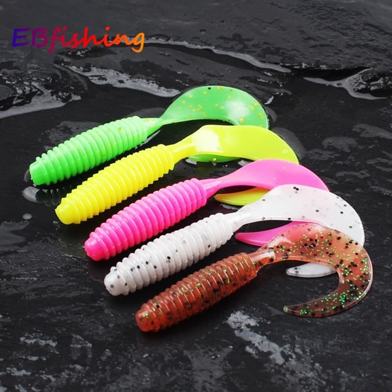 Isca De Pesca Macia 5cm/6.5cm/7cm Minhoca Com Cauda De Natação Minhocas De Plástico Iscas Sem Cabeça Para Baixo Crappie