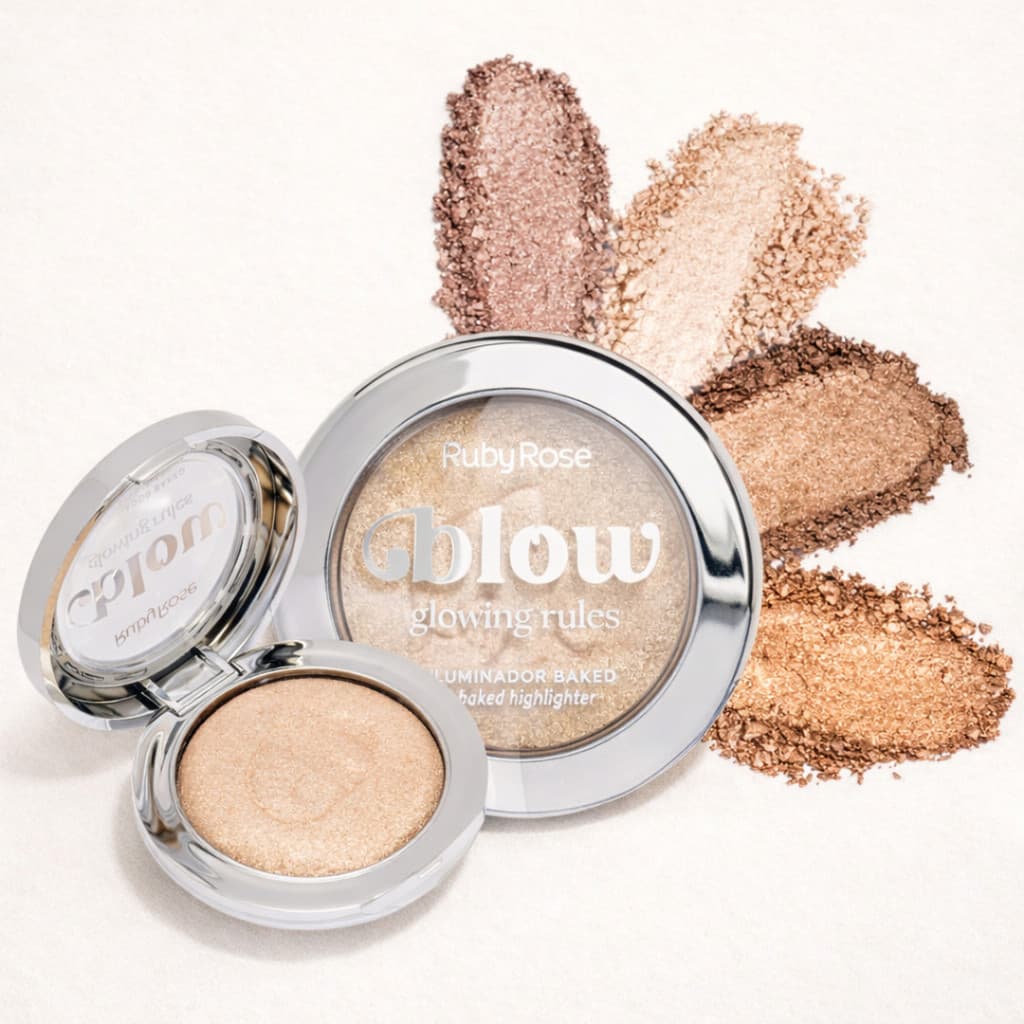 Iluminador Compacto Baked Blow Ruby Rose Glowing Rules Glow Intenso Alta Pigmentação Longa Duração Maquiagem