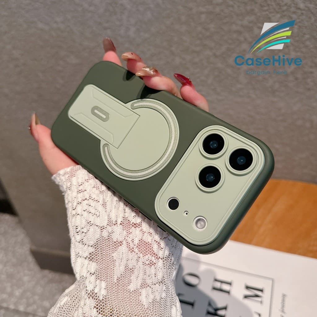 Capa De Telefone Com Suporte Criativo De Moda Estilo Janela Grande/ins/À Prova De Choque Para Pára-Choques/Verde iPhone