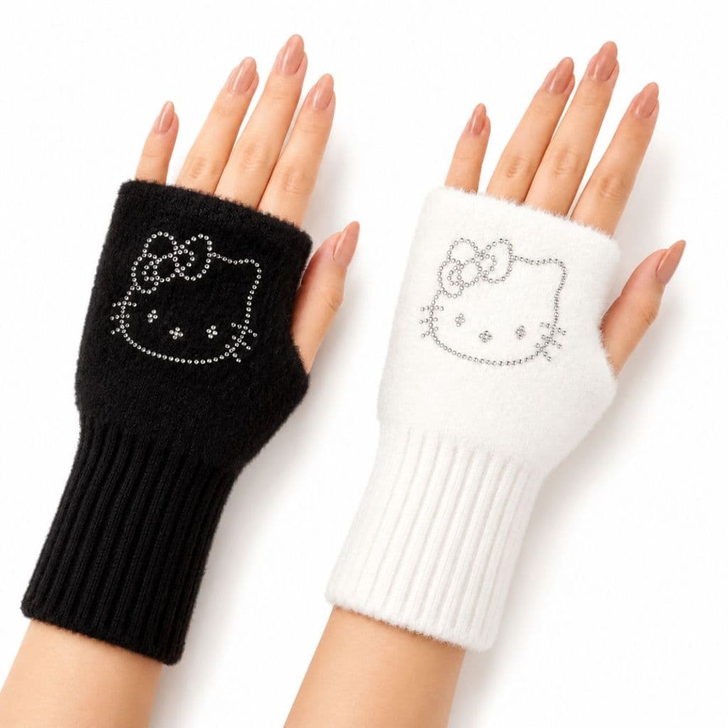 Luva Feminina Inverno Dedo De Fora Hello Kitty Pelúcia Par Celular Academia escola