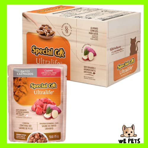 Kit 12 x Sachê 85g Special Cat Gatos Castrados Sabor Carne