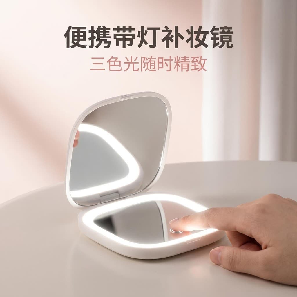 Espelho de maquiagem Led com luz portátil Mini espelho pequeno dupla face tamanho pequeno portátil dobrável espelho de m