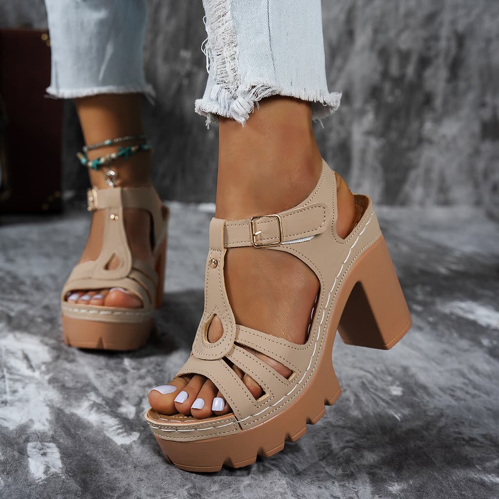 Novas Sandálias Romanas De Linha De Carro Sapatos De Verão Com Salto Alto Feminino Europeu Casual