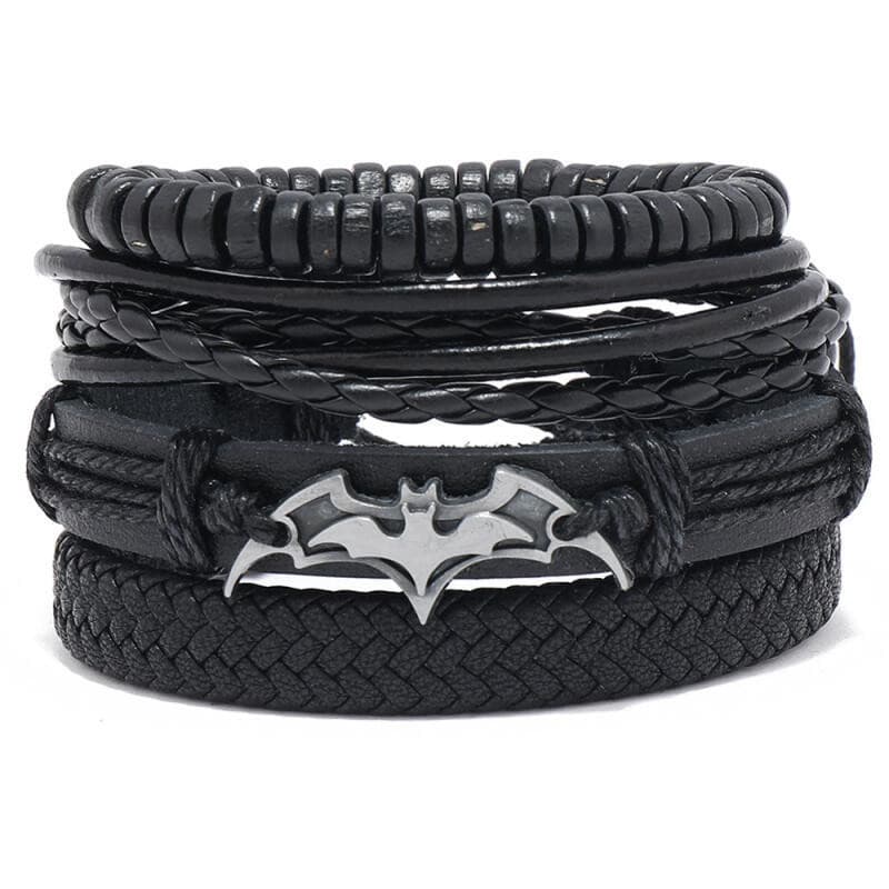 4 peças/1 conjunto novo estilo Retro pulseira de couro multicamadas com contas pretas, pulseira masculina ajustável do B