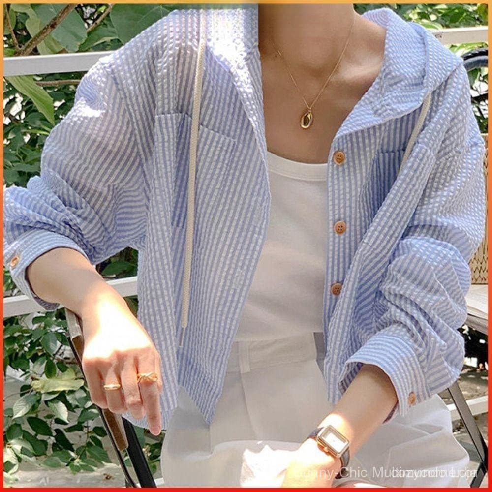 Jaqueta De Proteção Solar MOLYBR , Blusa Listrada Solta Em Cores Contrastantes , Moletom Curto Com Capuz
