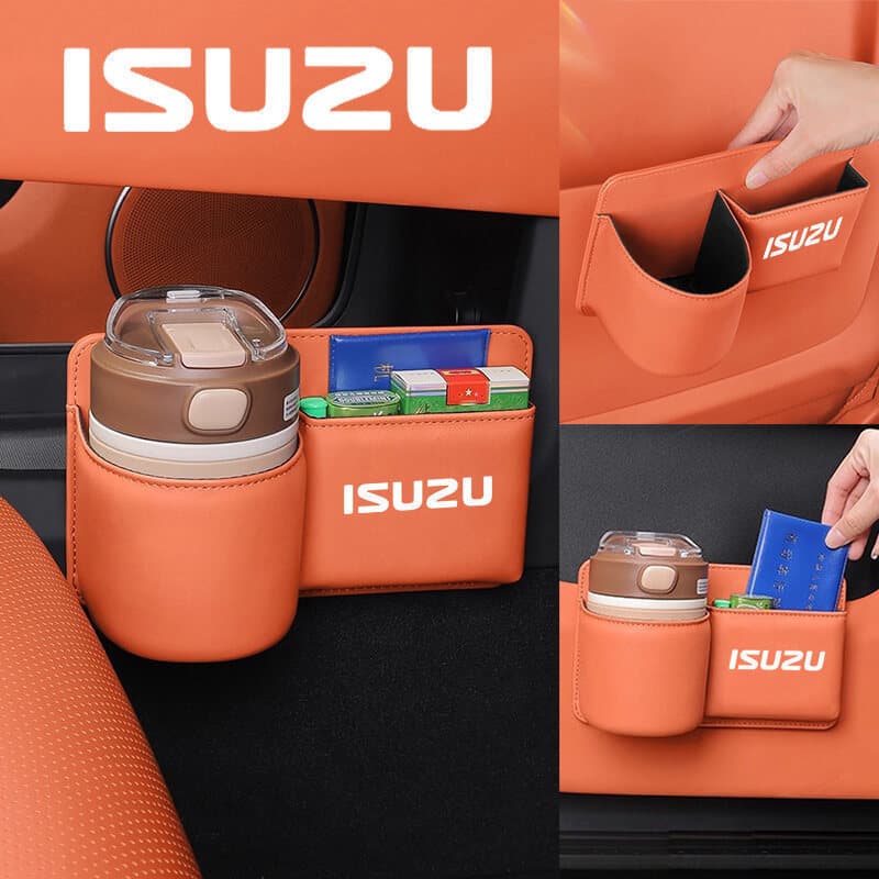 Caixa de Armazenamento Multifuncional de Grande Capacidade para Porta de Carro, Organizador de Couro com Clipe Traseiro