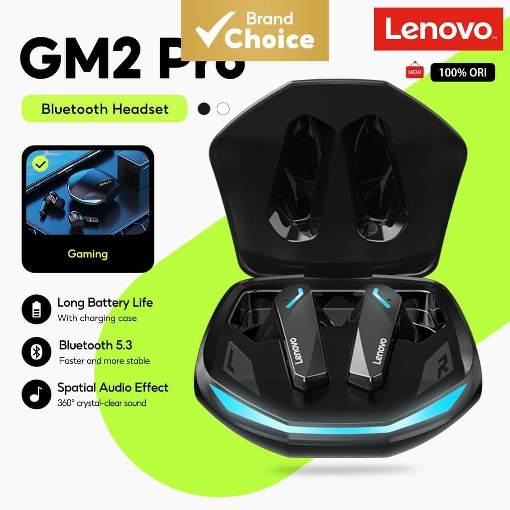 Fones de Ouvido Lenovo GM2 PRO para Jogos, Fones Bluetooth com Baixa Latência, Intra-Auriculares HiFi Stereo, Fones TWS
