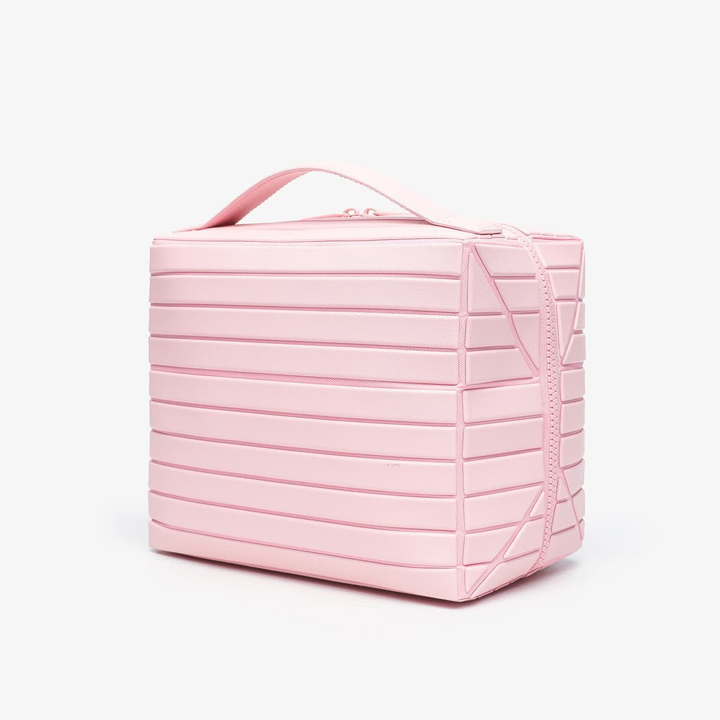 Bolsa de maquiagem portátil de grande capacidade com alça de zíper, organizador de cosméticos vertical, adequada para vi
