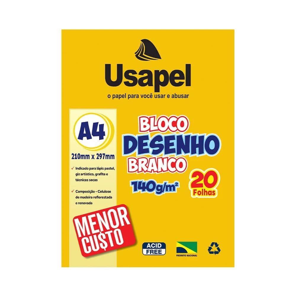 BLOCO DESENHO A4 BRANCO 20F 140G USAPEL