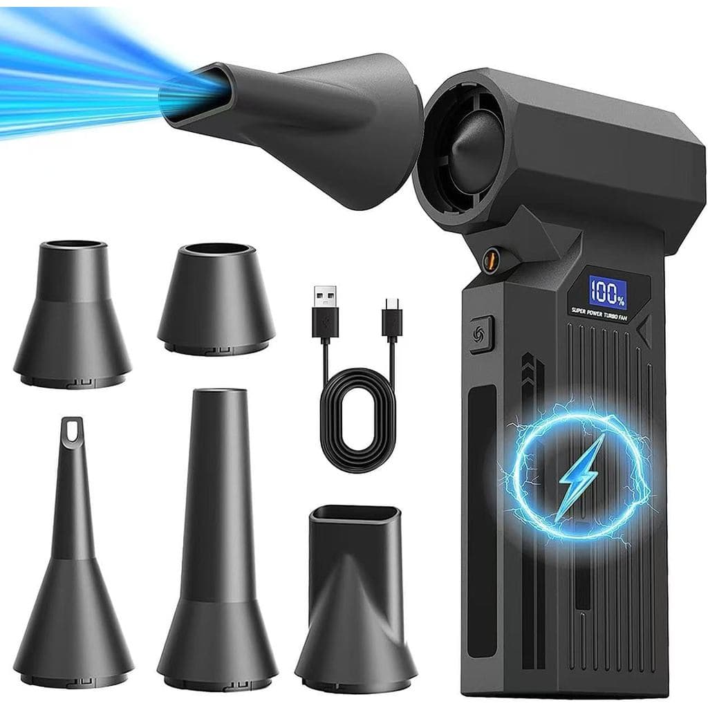 Soprador de Ar Comprimido 120000RPM, Soprador de Ar Recarregável com 4 Velocidades Ajustáveis, Carregamento Rápido USB-C