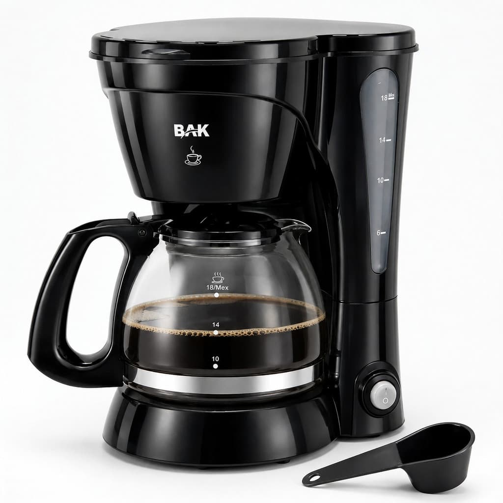 Cafeteira Elétrica BAK 650W 18x Preta Jarra de Vidro Esquenta café Com Filtro 220v 110v 127v Aquece