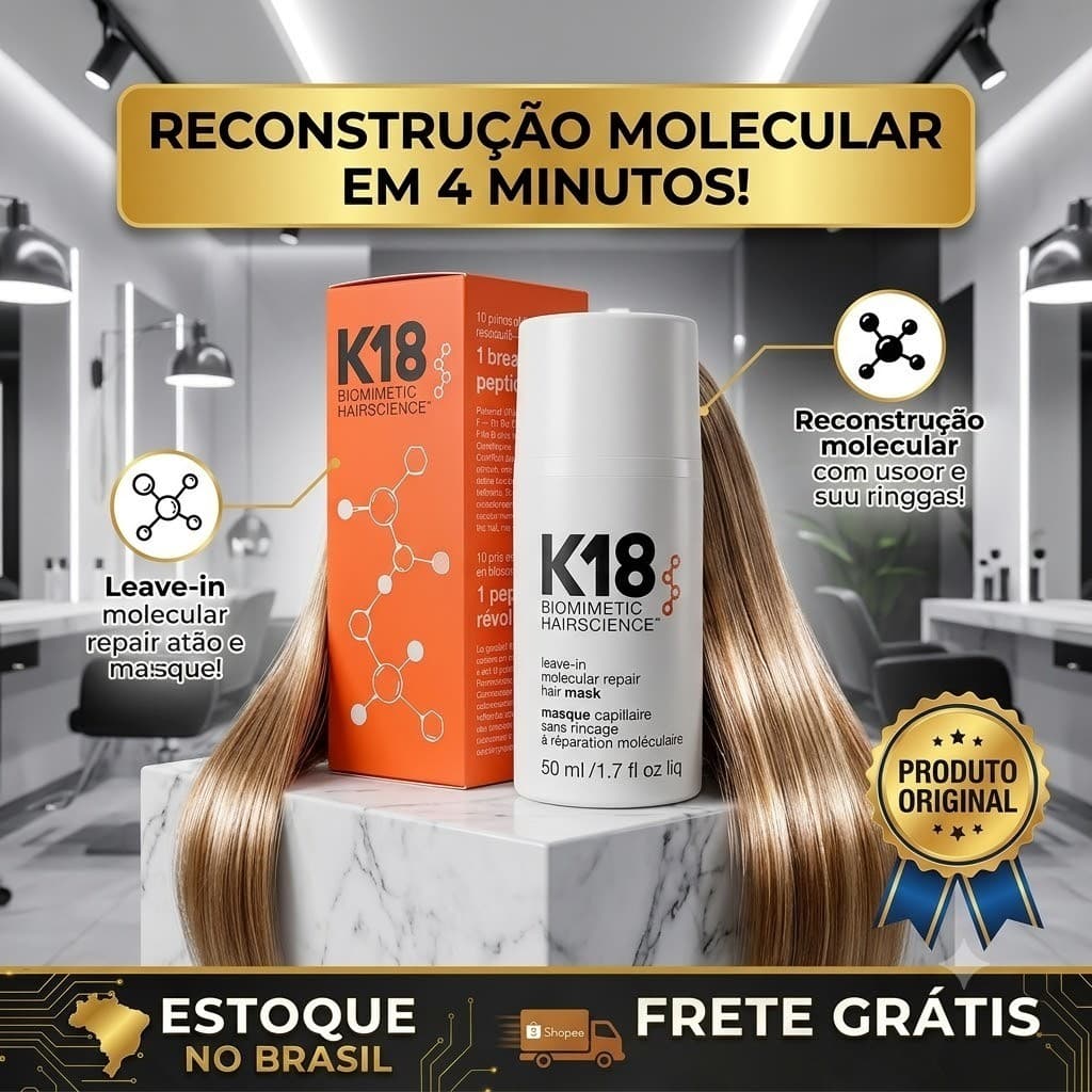 K18 Tratamento Capilar Leave-In 50ml Máscara Reconstrutora com Queratina  100% ORIGINAL