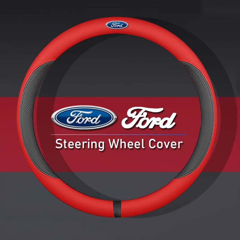 Capa de Volante em Couro Microfibra Vermelha Antiderrapante Confortável para Ford Ranger Raptor T6 T7 WL Everest Focus E