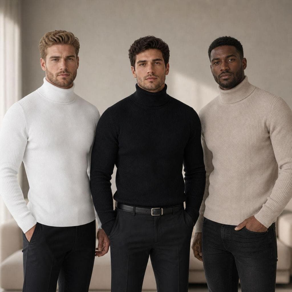 Kit 3 Cacharrel Masculina Tricô Gola Alta Canelada Suéter Premium Inverno Blusa Frio Suéter Moderno